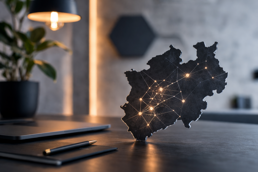 Regionale Illustration von Nordrhein-Westfalen mit leuchtenden Punkten